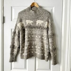 LOFT Ann Taylor Polar Bear Fringe Mock Turtleneck Sweater Sz XL